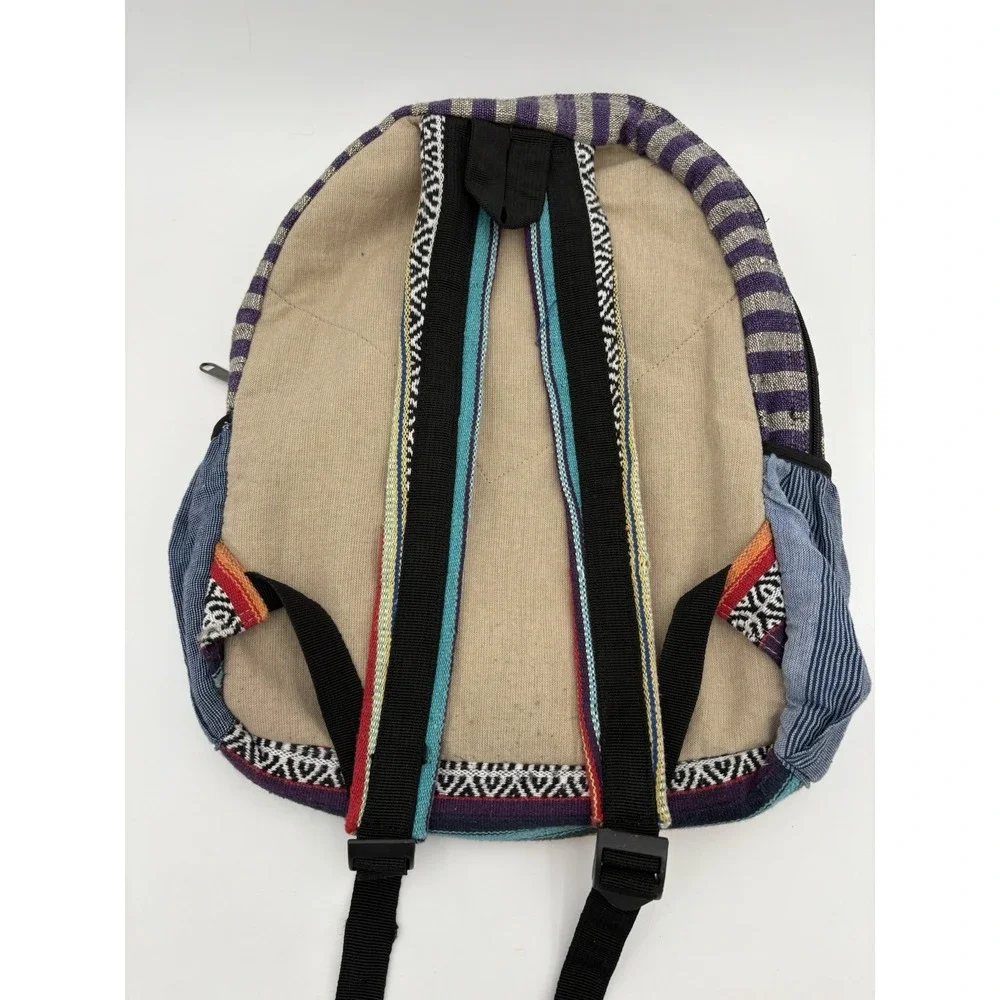 Himalayan Hemp Backpack THC Free Made in Nepal Striped Boho Woven Rasta Bag‎